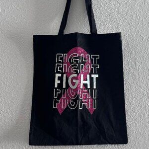 Fight Breast Cancer with Ribbon on Black Cotton Tote